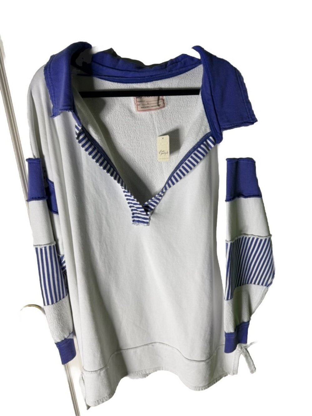 Free People We The Free Clean Prep Polo Pullover Top Oversized Striped L NWT!! - Picture 8 of 8